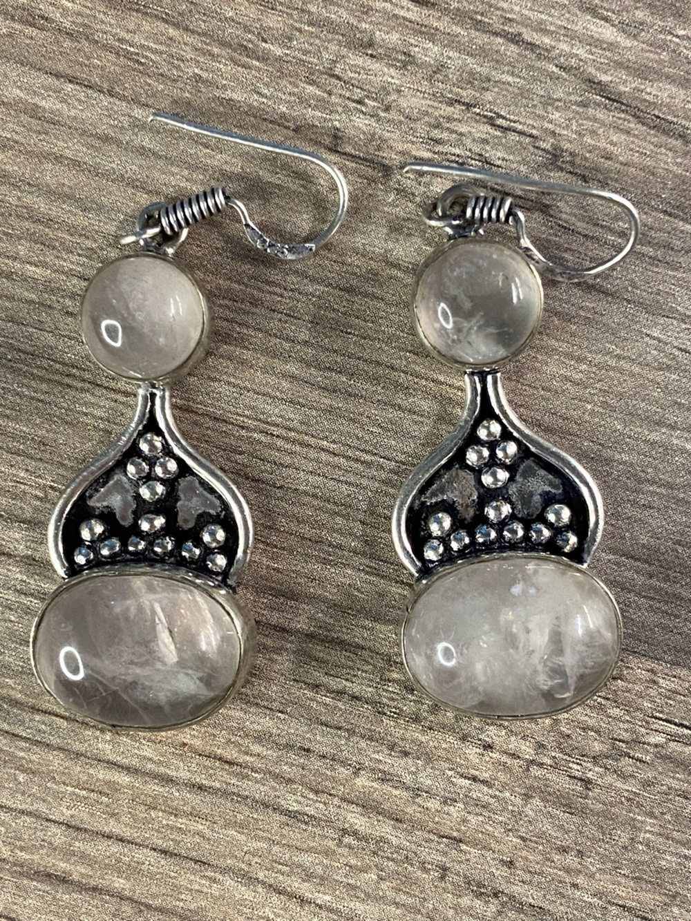 Rose Quartz Silver Drop Earrings - Unbranded